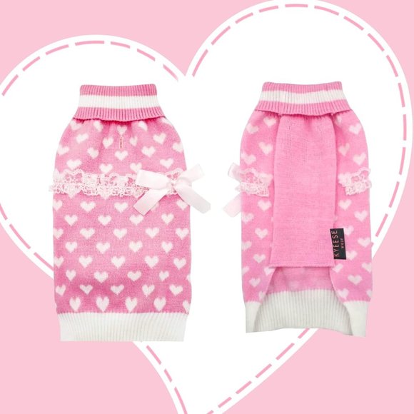 Valentine's Day Dog Sweaters Pink Bowtie Pullover Turtleneck Dog Sweater XS - Picture 5 of 8